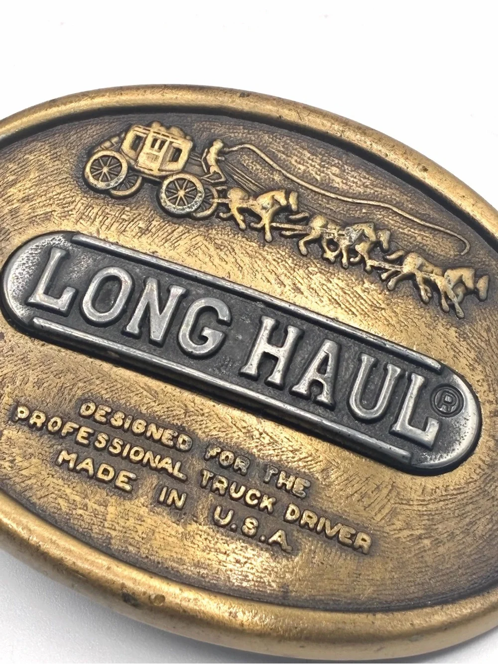 Vintage Long Haul Professional Truck Driver Brass Tone Belt Buckle Made USA